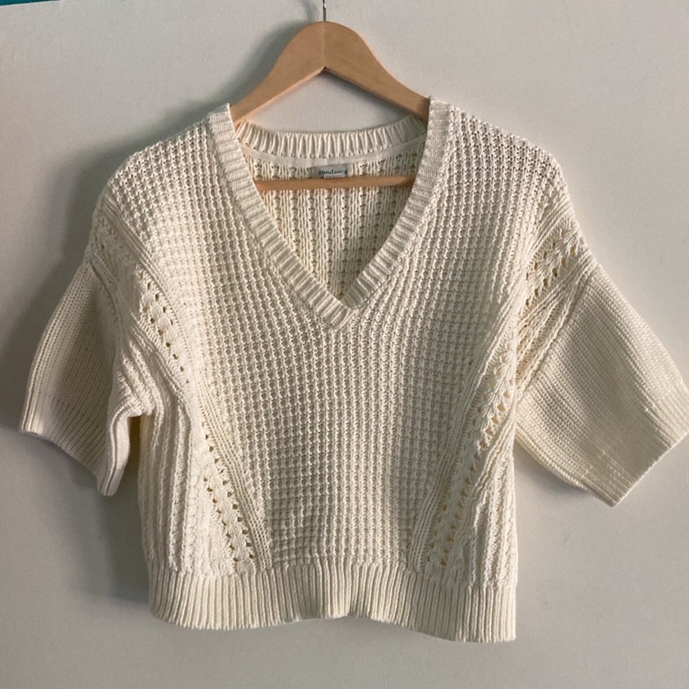Sundance Womens Size 6 (S /M)  Ivory Cable Knit Cropped Sweater Pullover Top
